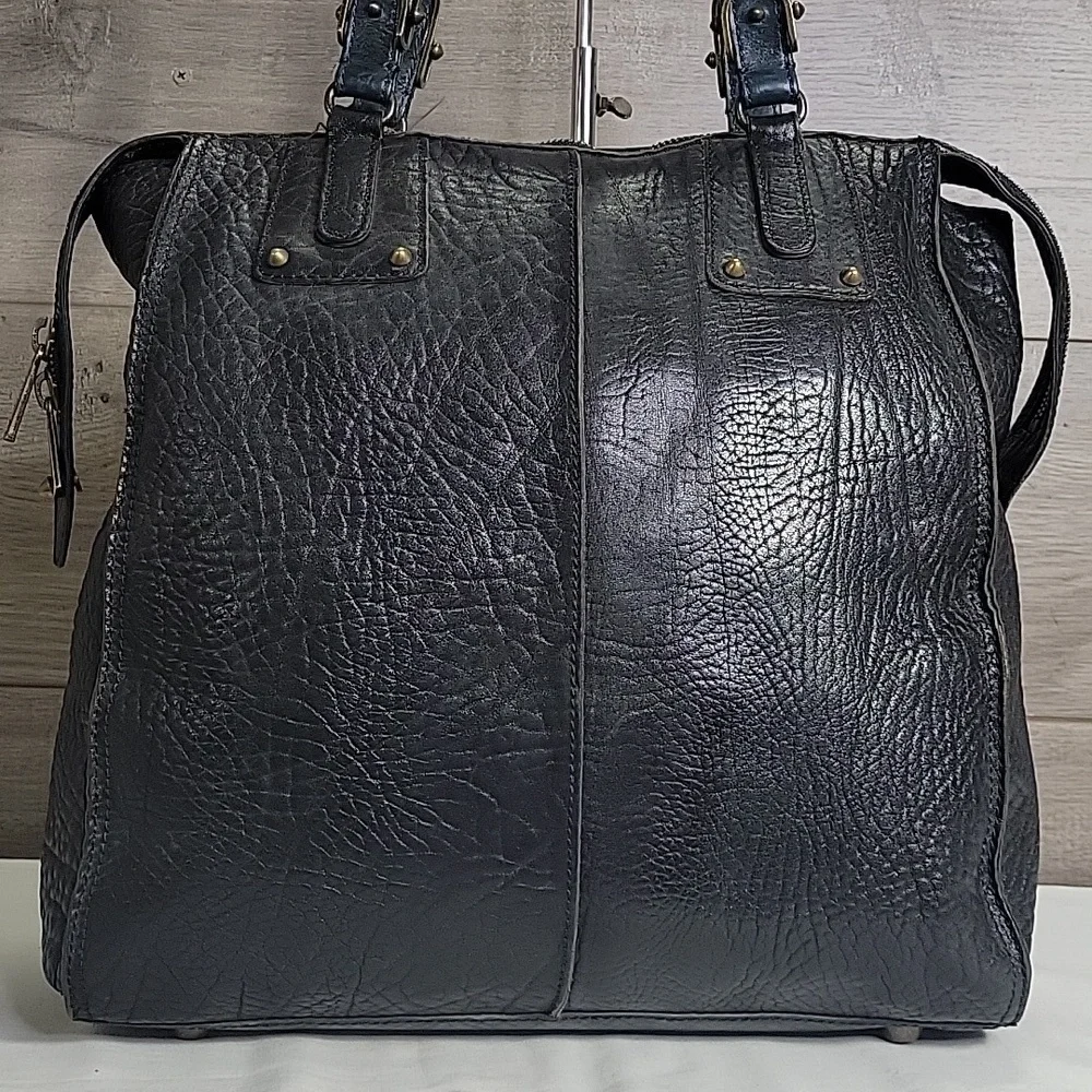 Gryson Black/Blue Pebble Leather Tote Bag